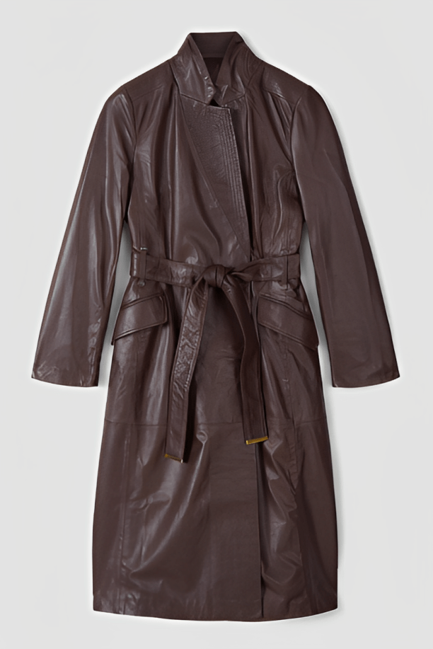 Women's Dark Brown Leather Trench Coat