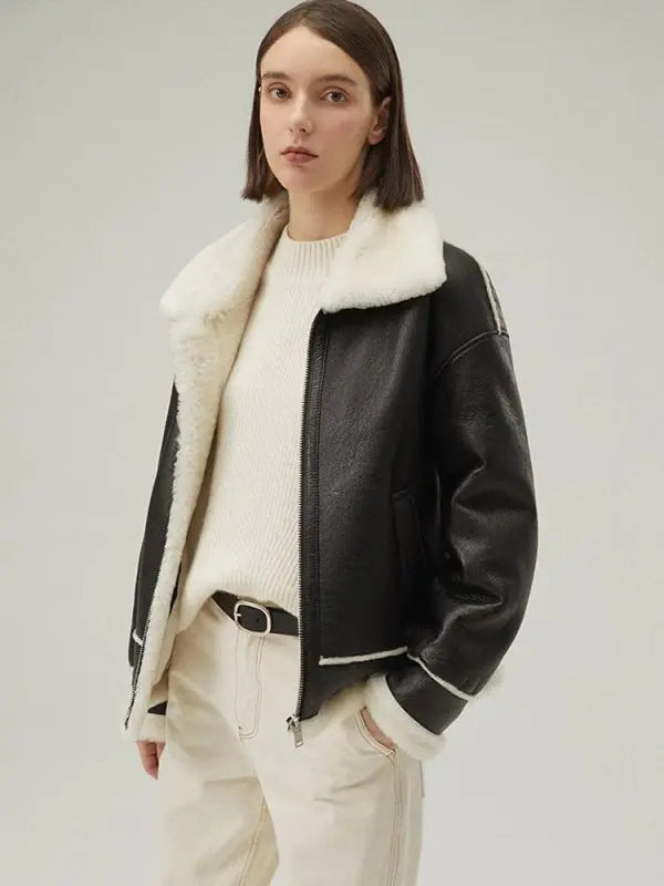 Women's Black Shearling Leather Jacket