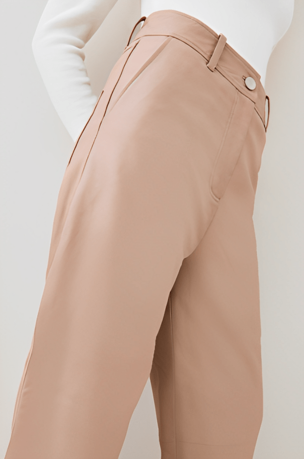 Women's Beige Leather Pants with Modern Fit