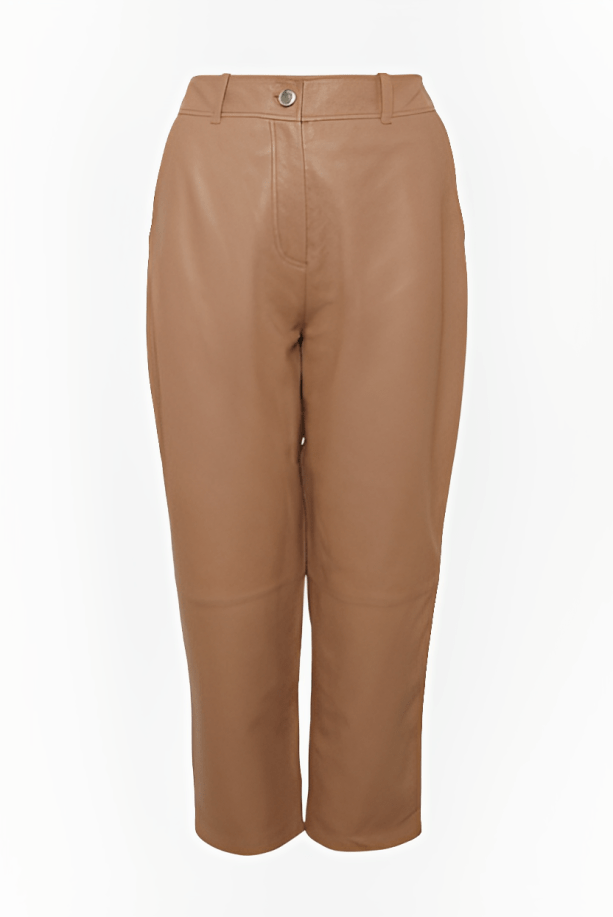 Women's Beige Leather Pants with Modern Fit