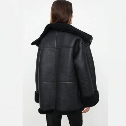 Women's B3 RAF Aviator Black Styled Sheepskin Shearling Leather Jacket