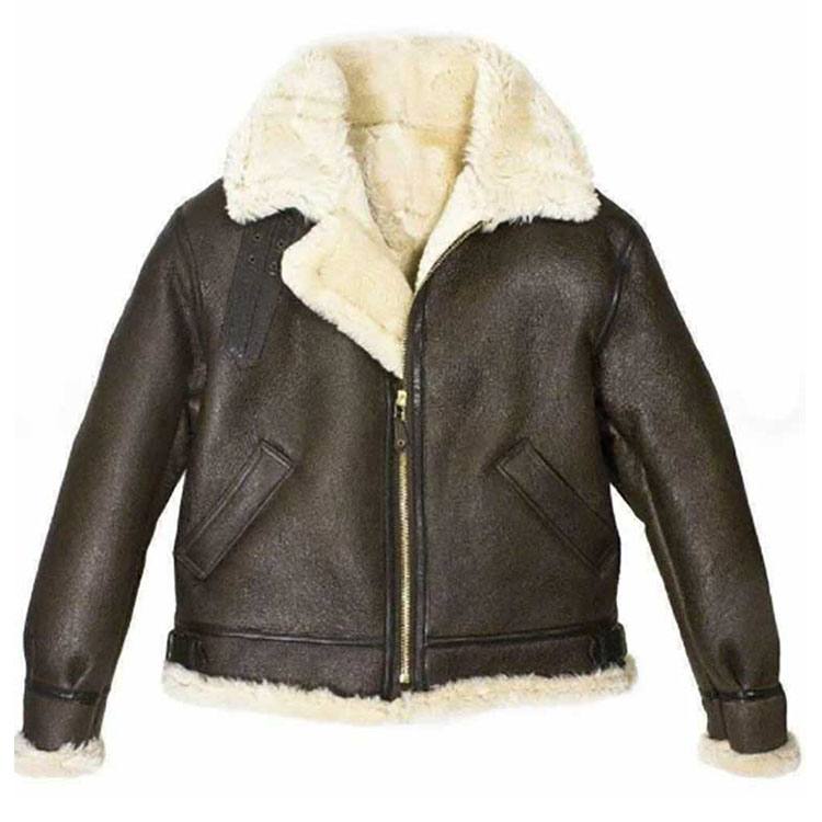 Women's Brown Aviator Fur Shearling Leather Jacket