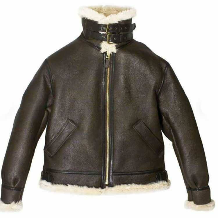 Women's Brown Aviator Fur Shearling Leather Jacket