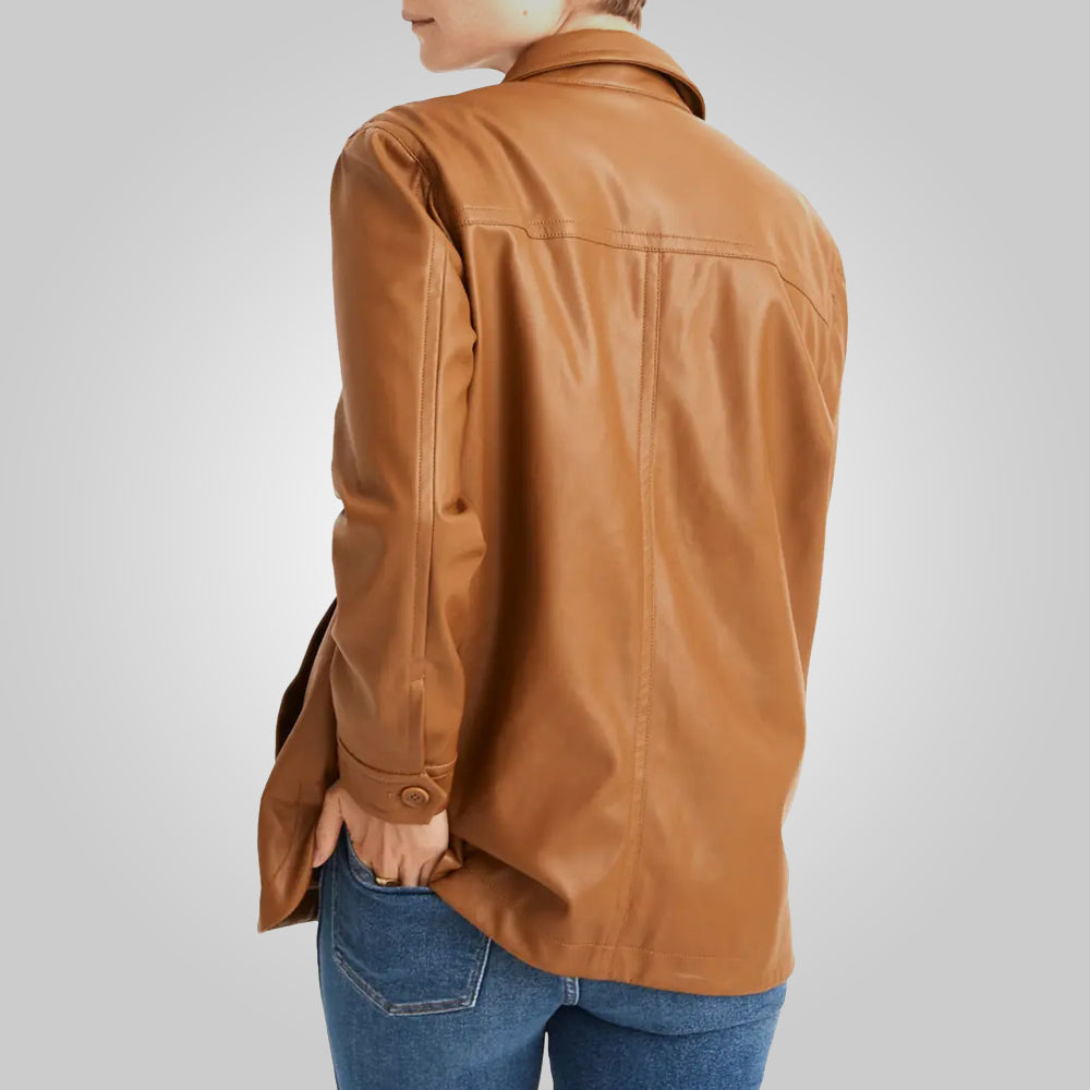 Women’s Brown Leather Shirt Jacket