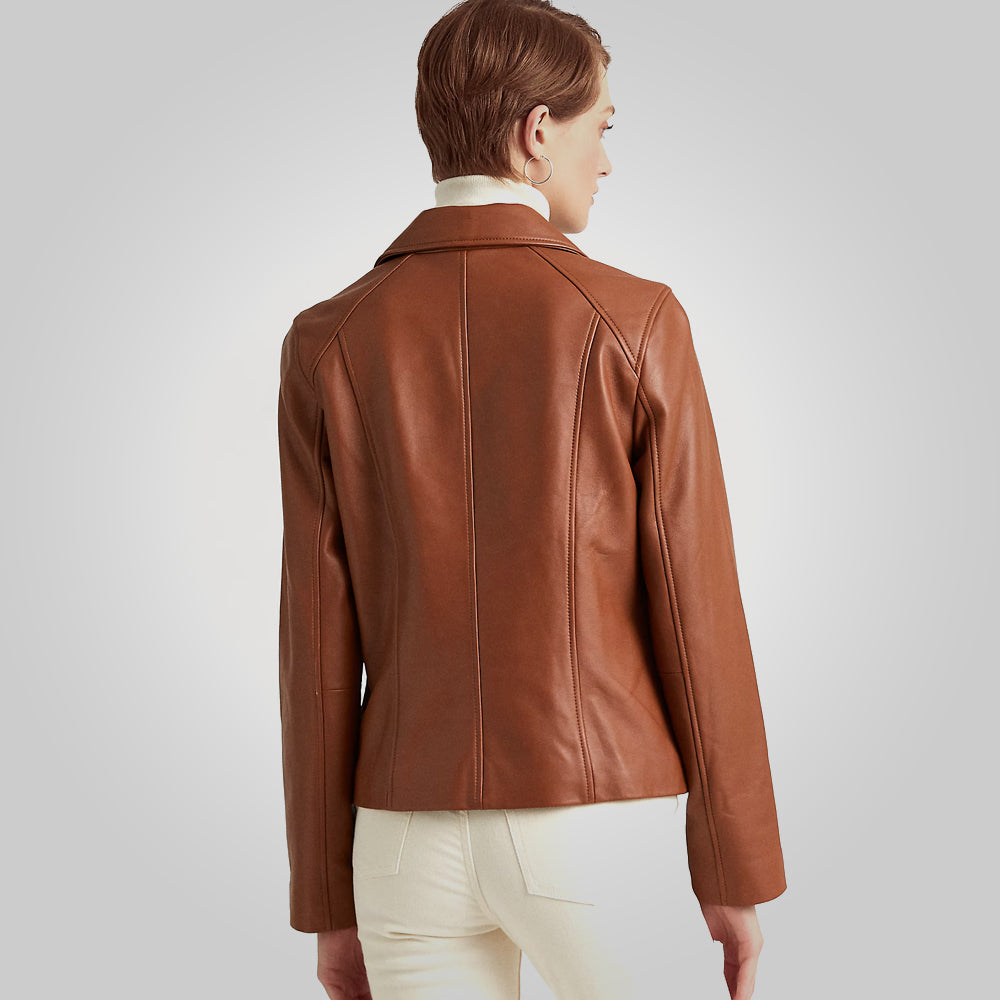 Women’s Brown Moto Lambskin Motorcycle Jacket