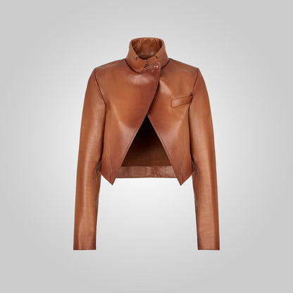 Women’s Cropped Goatskin Brown Leather Jacket