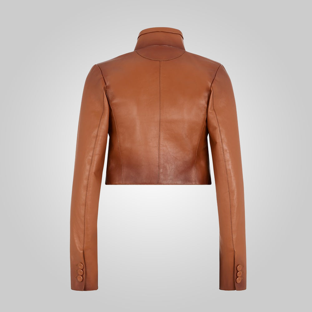 Women’s Cropped Goatskin Brown Leather Jacket