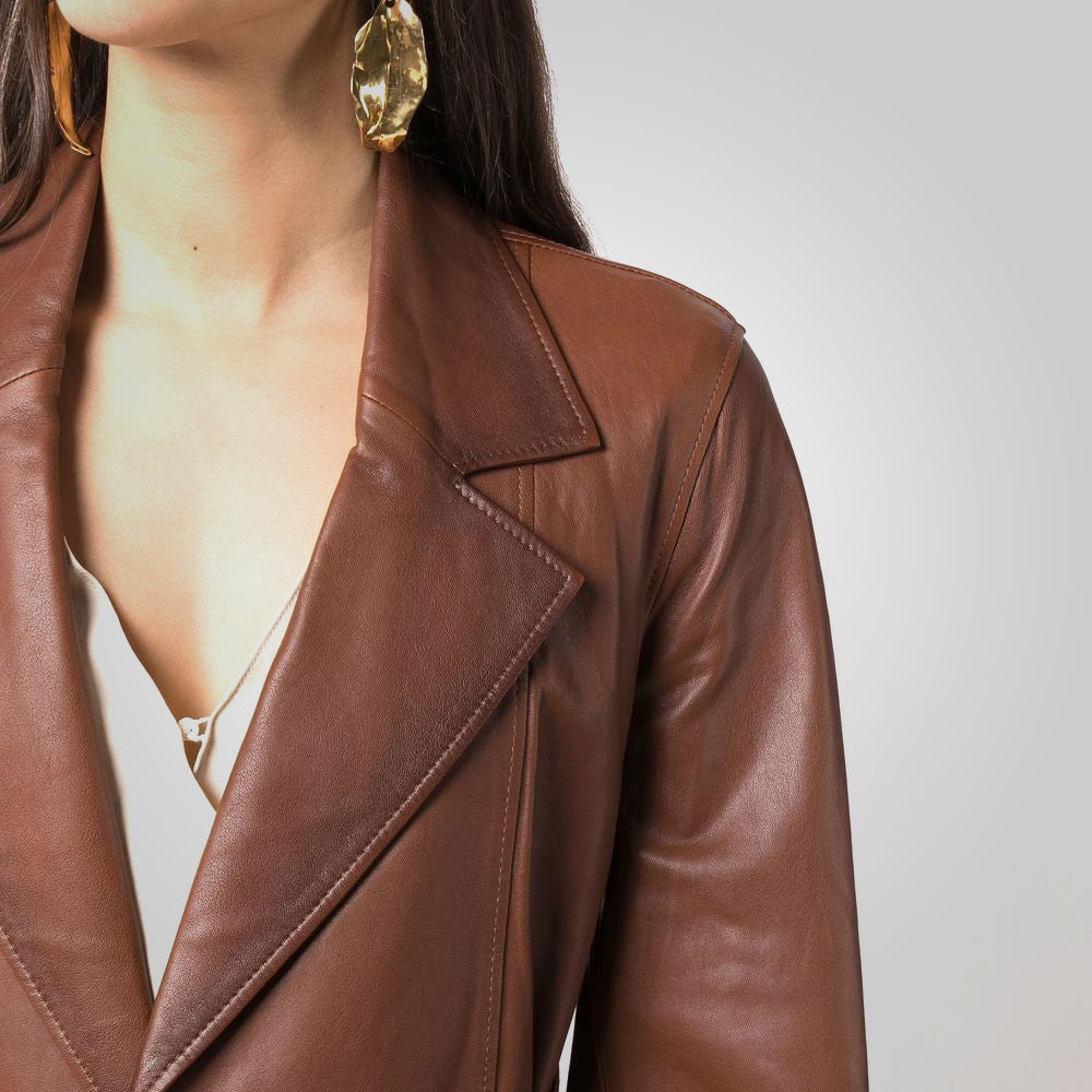 Women’s Goatskin Belted Brown Leather Jacket