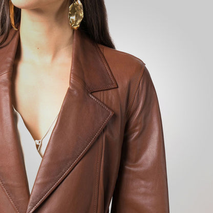 Women’s Goatskin Belted Brown Leather Jacket