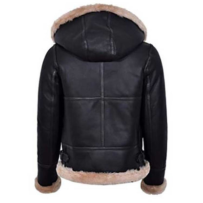 Women's Hooded Flying Aviator Leather Jacket