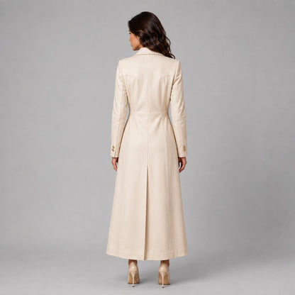 Women Off White Leather Trench Coat – Elegant Appeal back view by avanzar leather