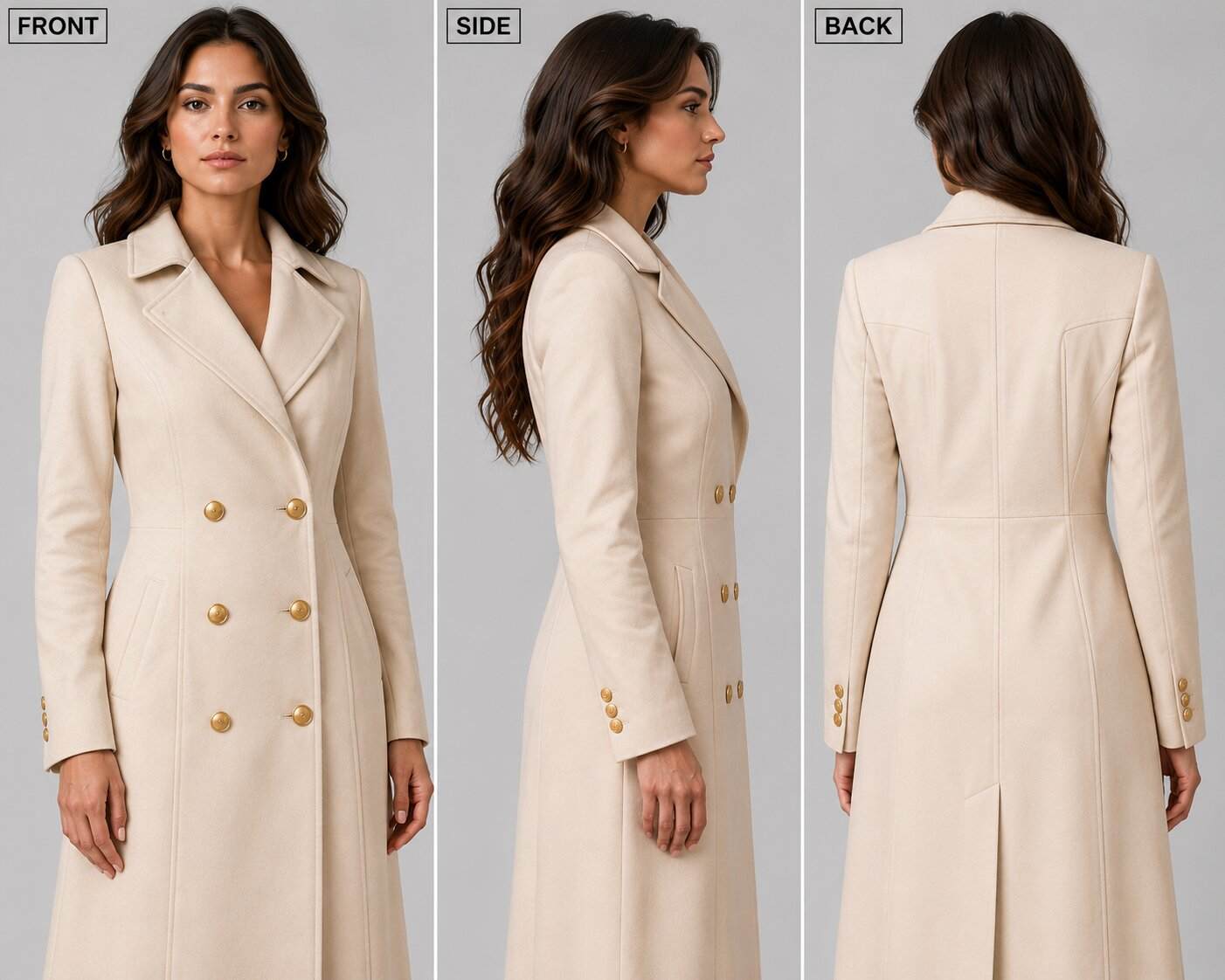 Women Off White Leather Trench Coat – Elegant Appeal closeup view by avanzar leather