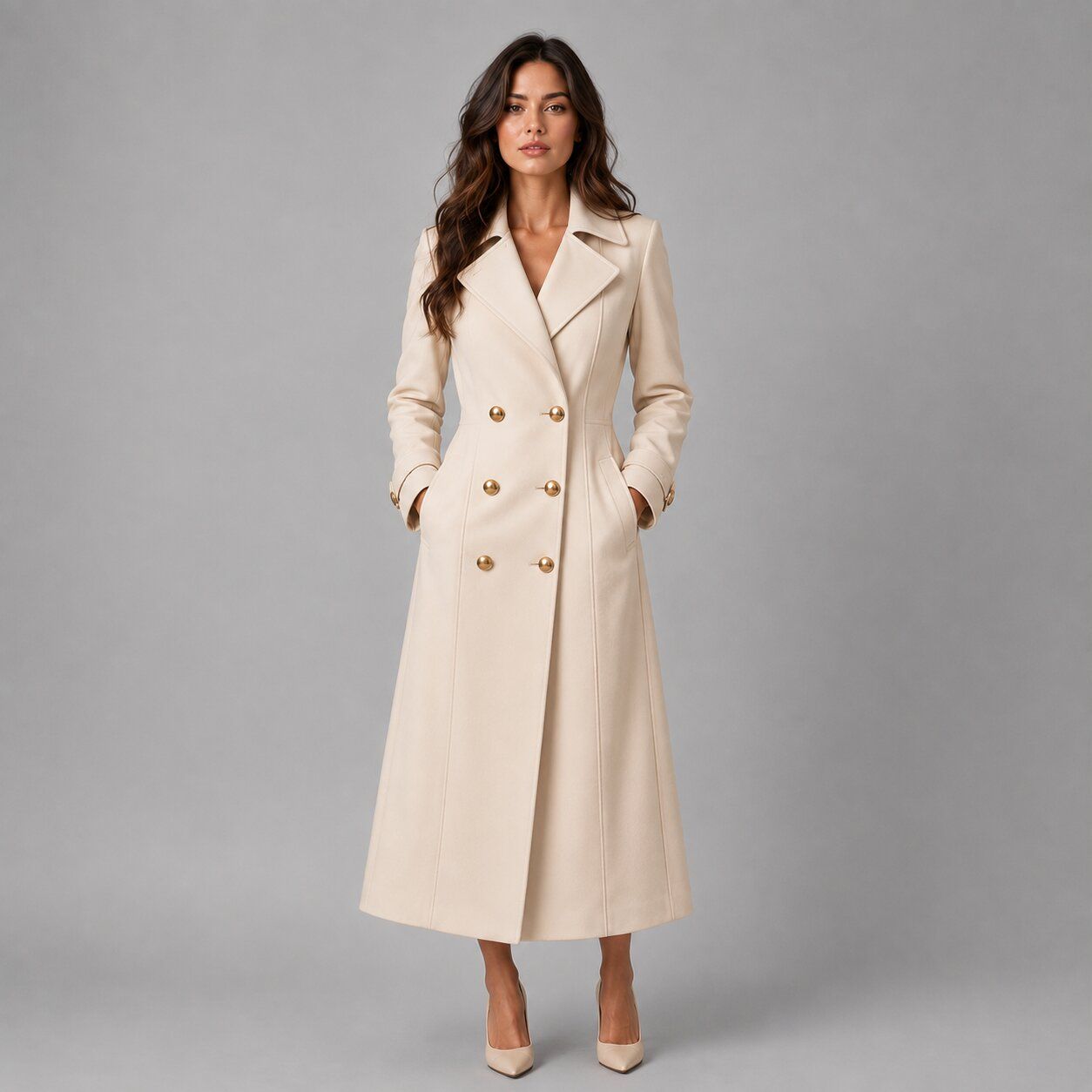 Women Off White Leather Trench Coat – Elegant Appeal front view by avanzar leather