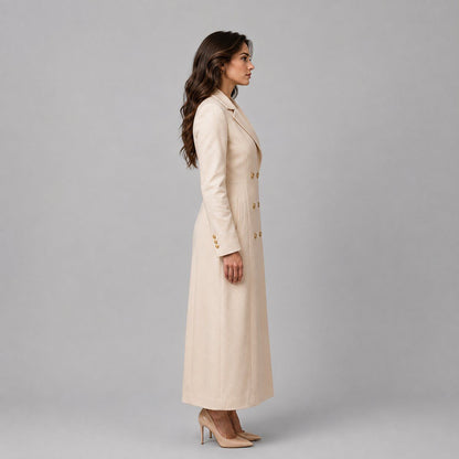 Women Off White Leather Trench Coat – Elegant Appeal sid view by avanzar leather