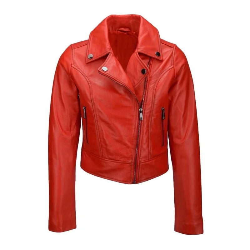 Women’s Motorcycle Red Leather Jacket - Avanzar Leather