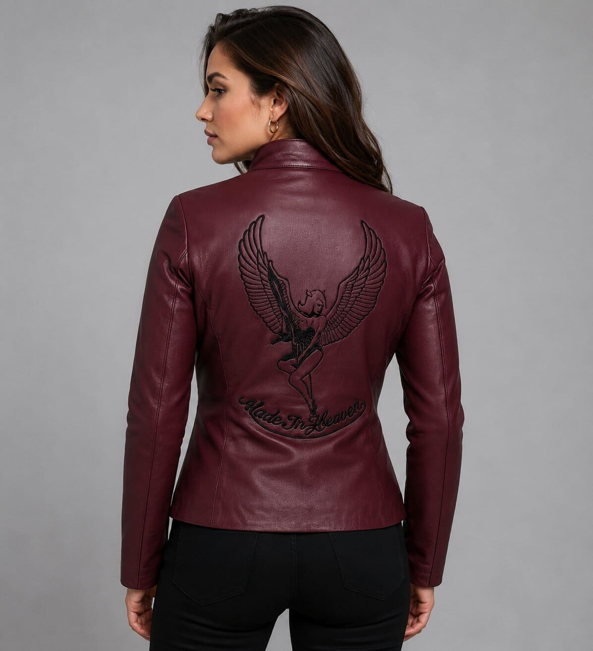 Power Your Look With A Women RE2 Claire Leather Jacket back view by avanzar leather