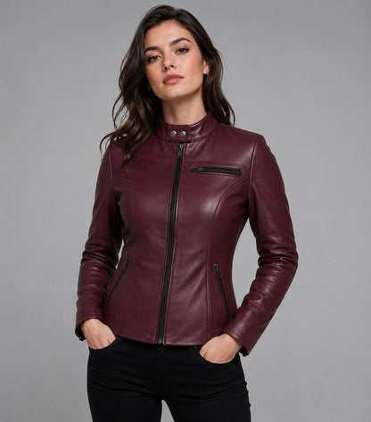 Power Your Look With A Women RE2 Claire Leather Jacket front view by avanzar leather