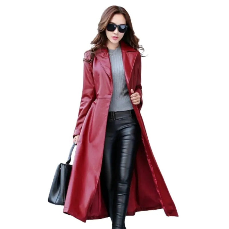 Women's Red Leather Trench Coat  Avanzar Leather