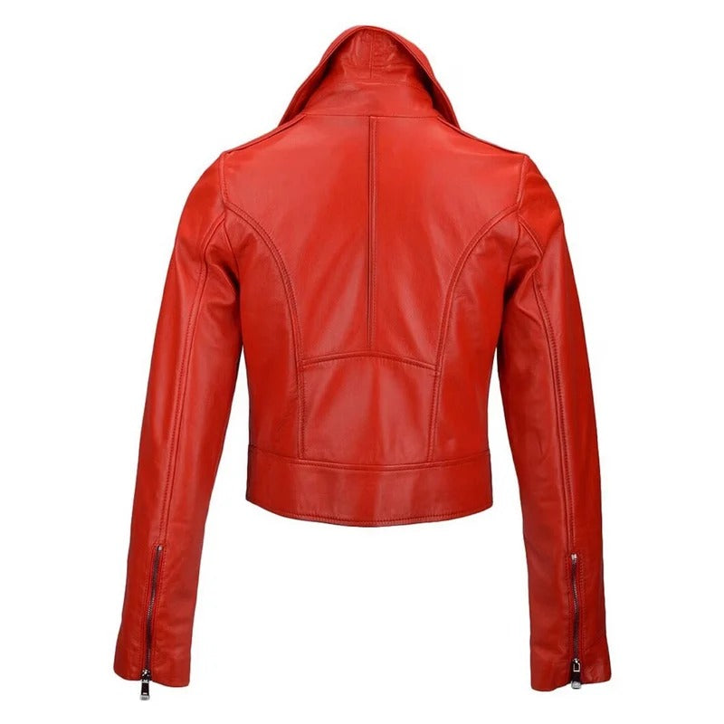 Women’s Motorcycle Red Leather Jacket - Avanzar Leather