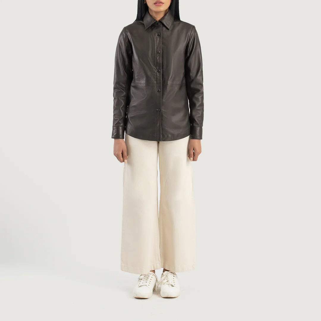 Brown Leather Shirt Jacket by Avanzar Leather