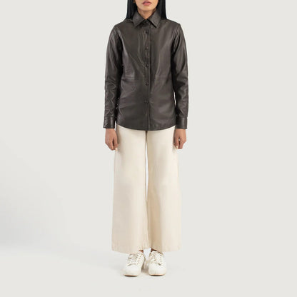 Brown Leather Shirt Jacket by Avanzar Leather