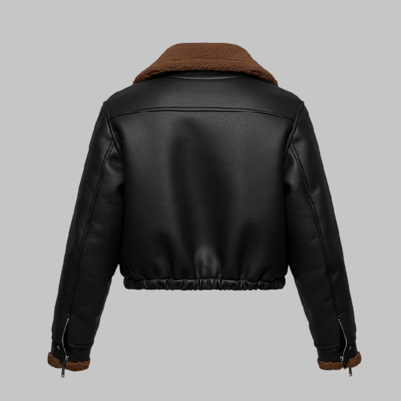 Women Black Cropped B3 Shearling Sheepskin Leather Jacket