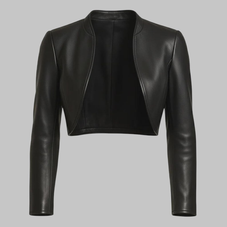Women Black Cropped Bolero Leather Jacket