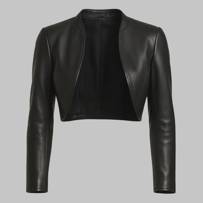 Women Black Cropped Bolero Leather Jacket