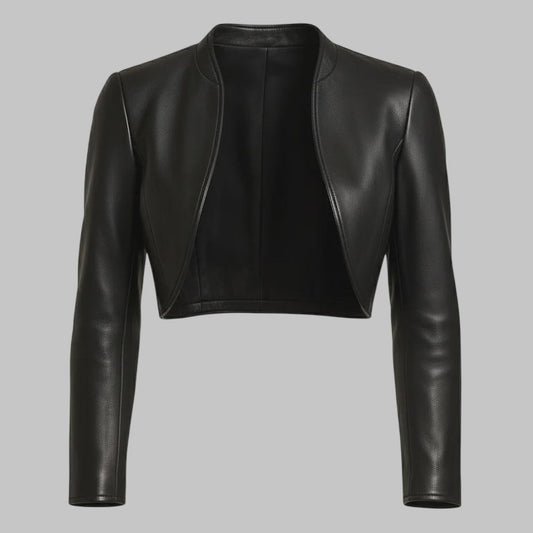 Women Black Cropped Bolero Leather Jacket