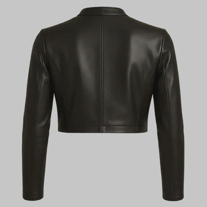 Women Black Cropped Bolero Leather Jacket