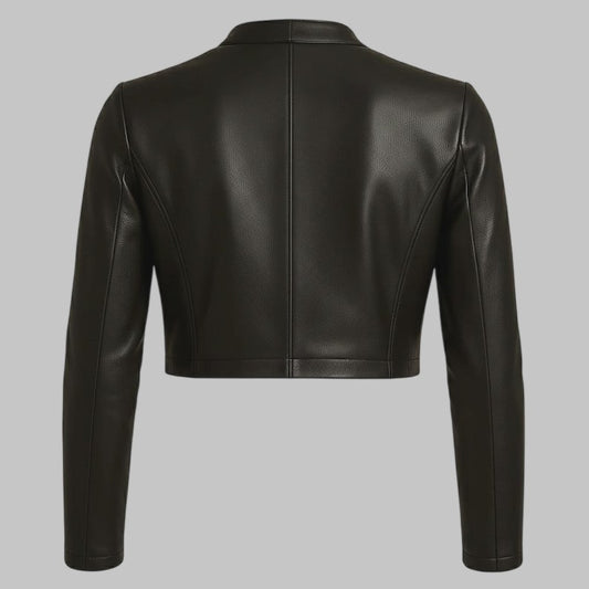 Women Black Cropped Bolero Leather Jacket