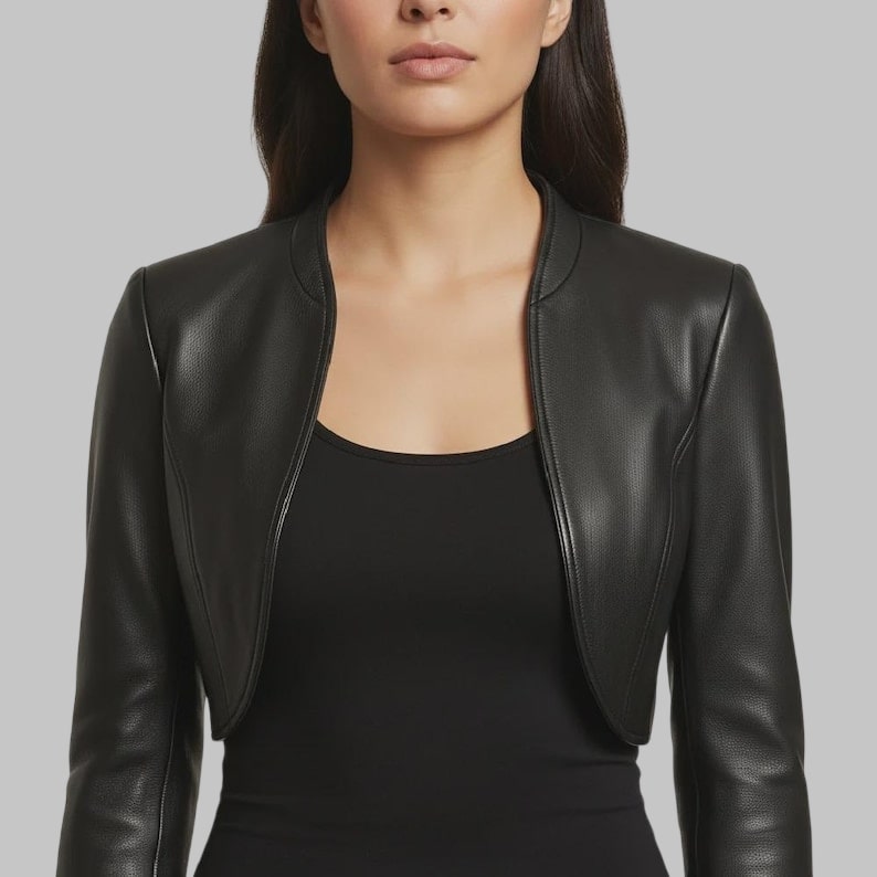 Women Black Cropped Bolero Leather Jacket