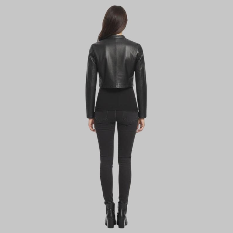 Women Black Cropped Bolero Leather Jacket