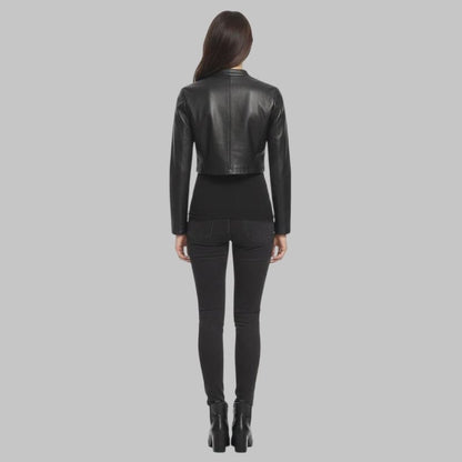 Women Black Cropped Bolero Leather Jacket