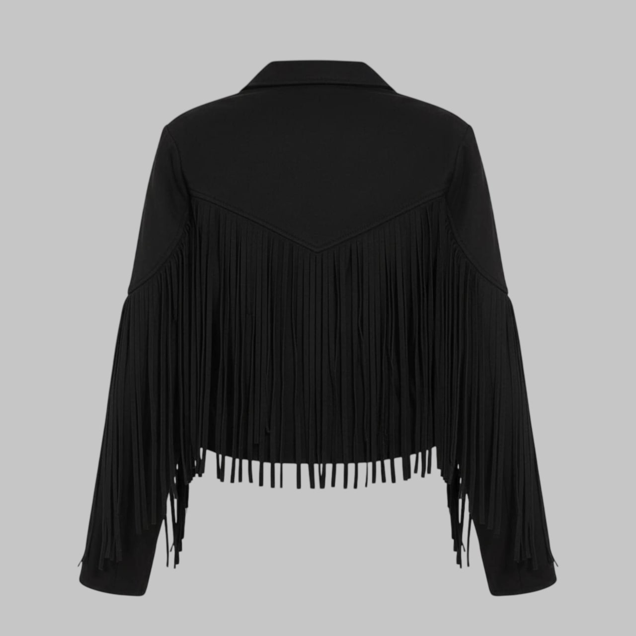 Women Black Cropped Suede Fringe Western Style Jacket