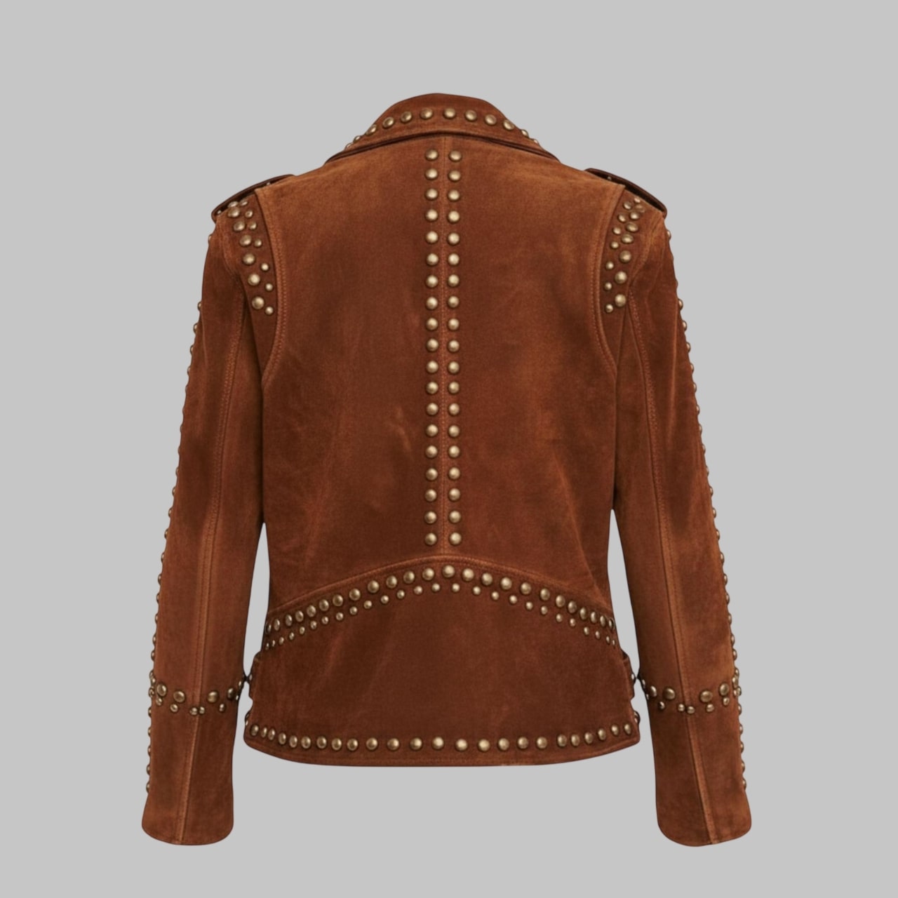 Women Brown Suede Studded Biker Leather Jacket