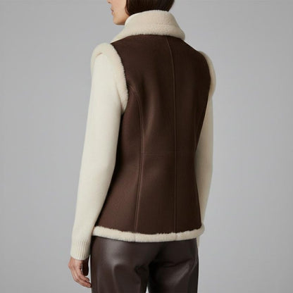 Women Dark Brown Suede Shearling Leather Vest