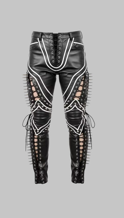 Women Handmade Gothic Punk Cowhide Leather Pants