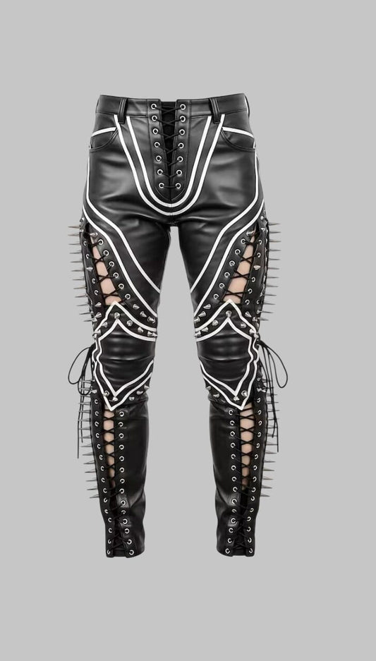 Women Handmade Gothic Punk Cowhide Leather Pants