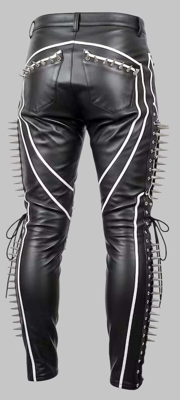 Women Handmade Gothic Punk Cowhide Leather Pants