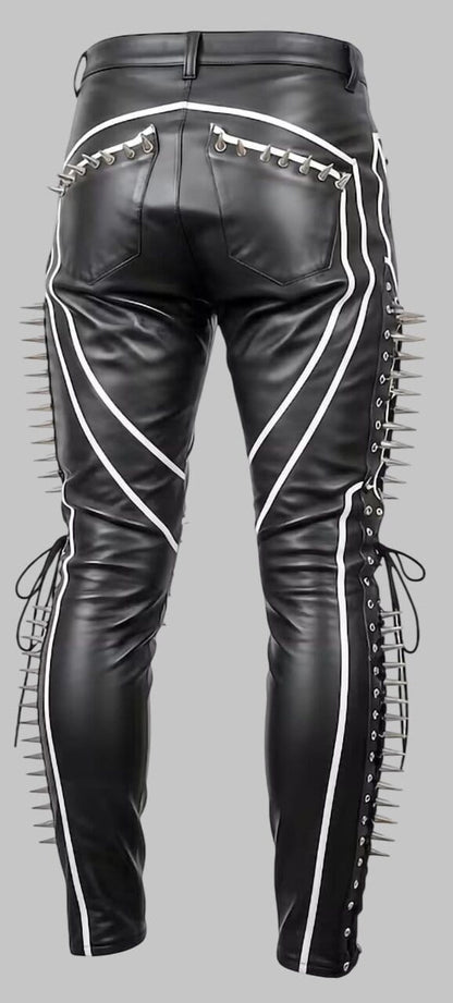 Women Handmade Gothic Punk Cowhide Leather Pants