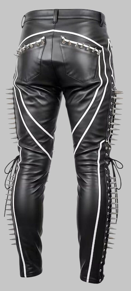 Women Handmade Gothic Punk Cowhide Leather Pants