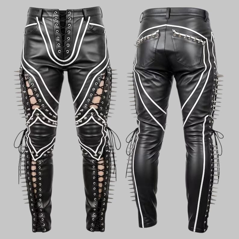 Women Handmade Gothic Punk Cowhide Leather Pants
