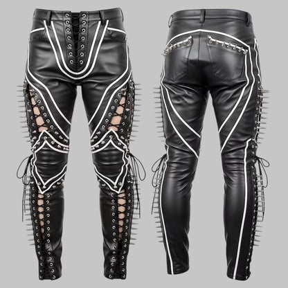 Women Handmade Gothic Punk Cowhide Leather Pants