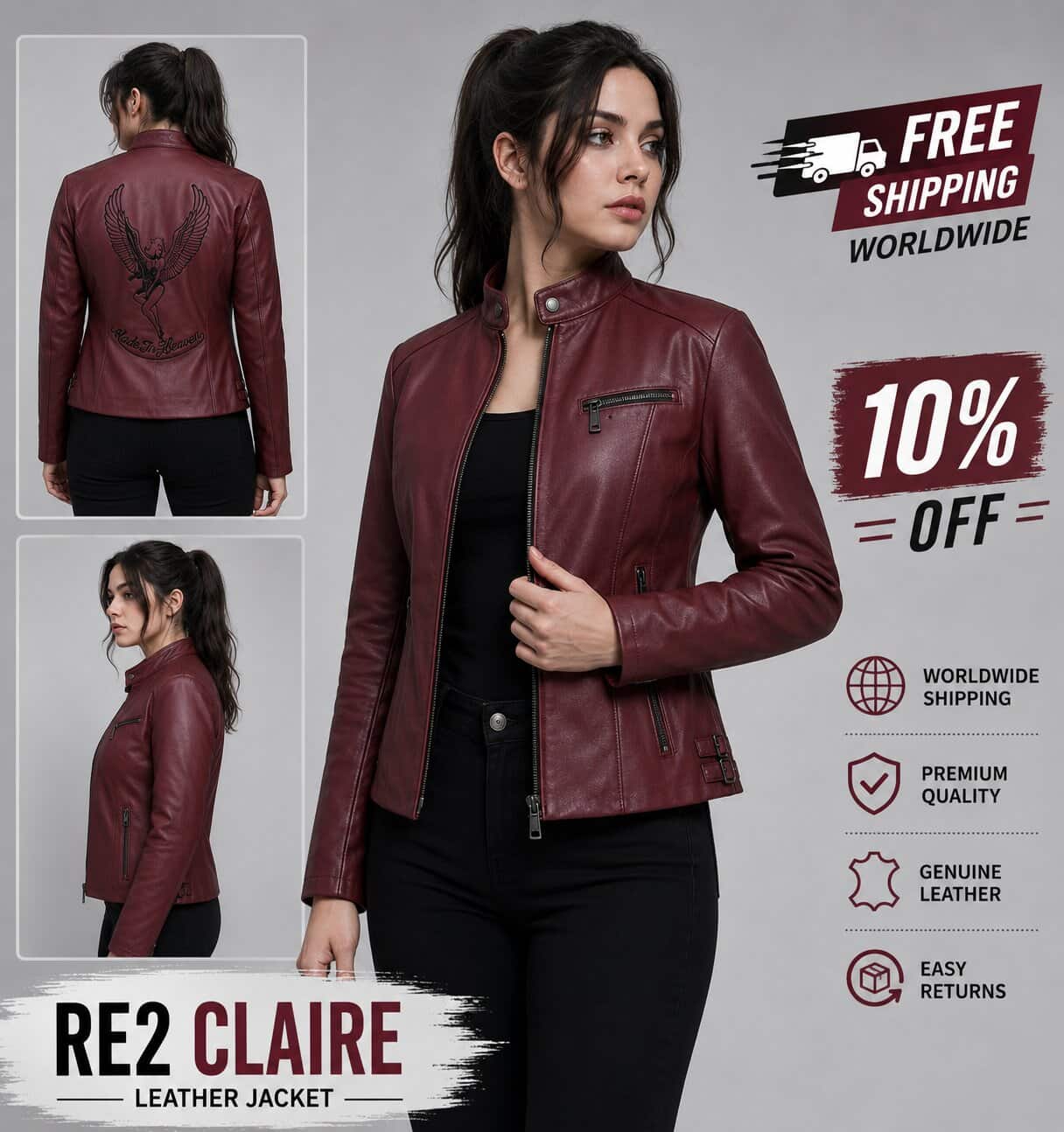 Power Your Look With A Women RE2 Claire Leather Jacket by avanzar leather