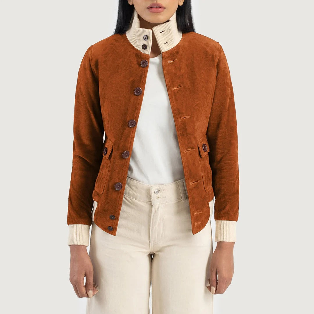 Classic Brown Suede Bomber Jacket by Avanzar Leather