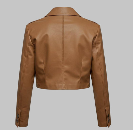 Women Tan Brown Real Sheep Leather Jacket