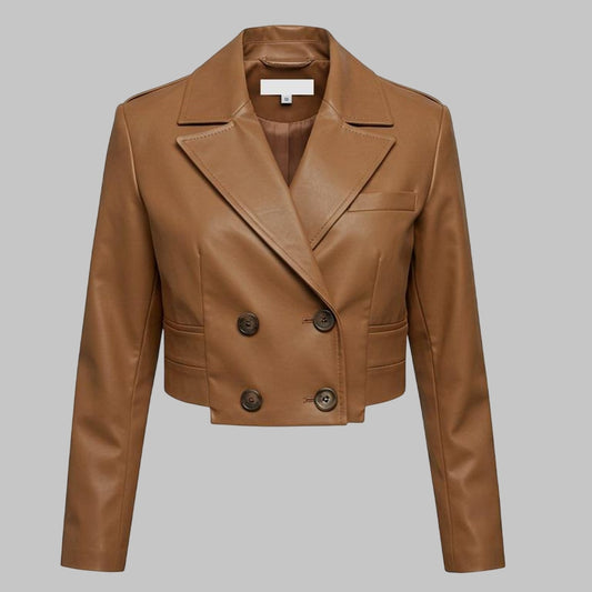 Women Tan Brown Real Sheep Leather Jacket