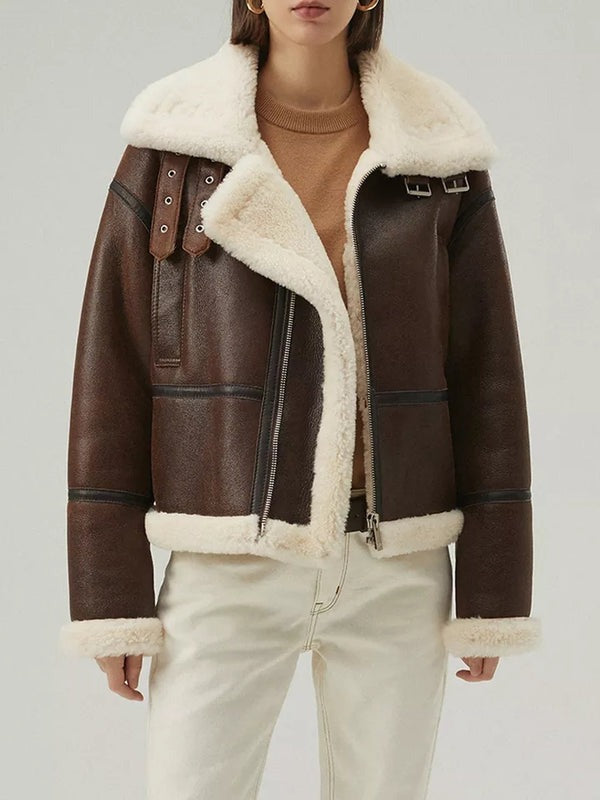 Avanzar Leather Women’s Chocolate Brown Shearling Aviator Jacket