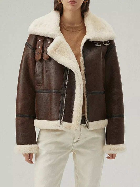 Avanzar Leather Women’s Chocolate Brown Shearling Aviator Jacket